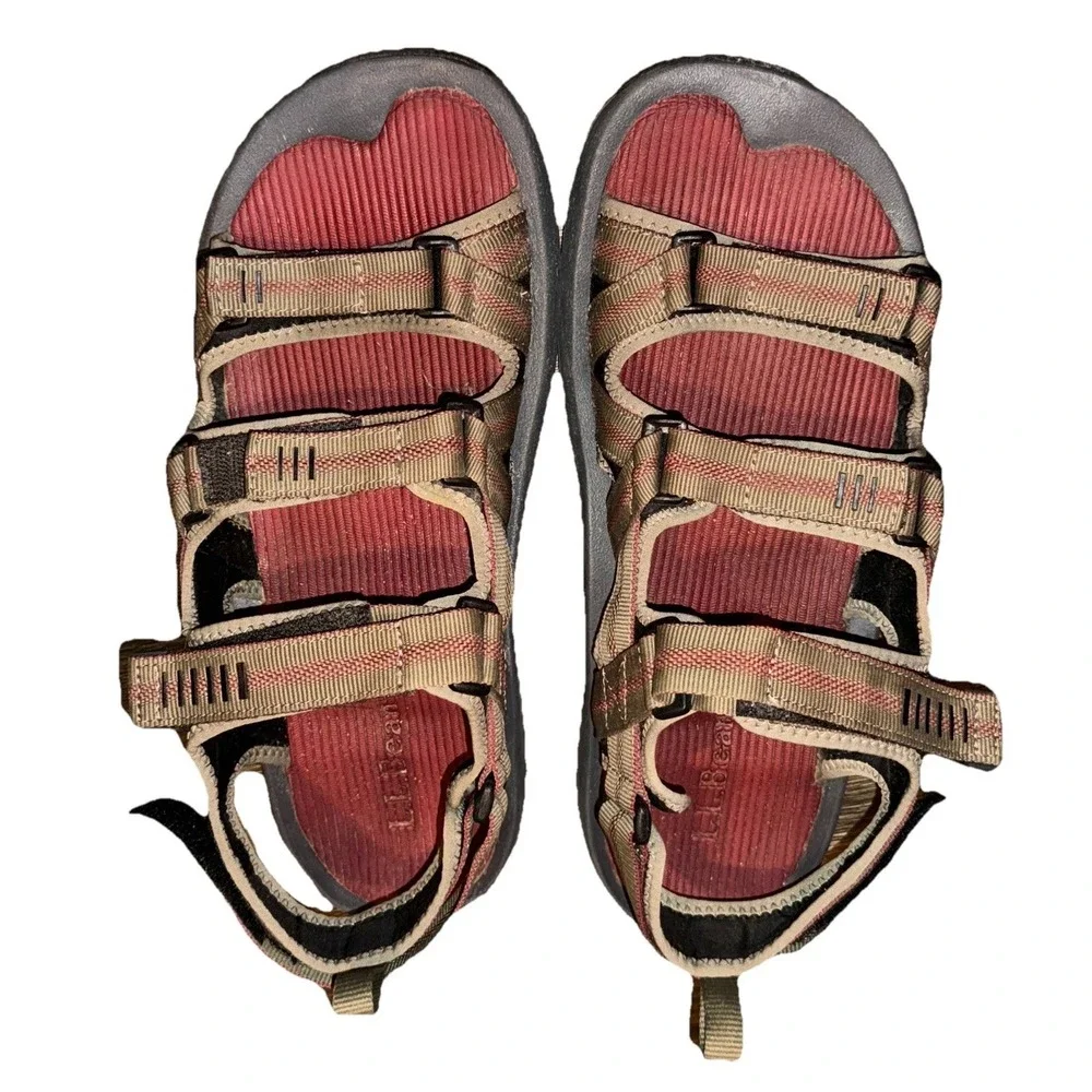 LL Bean Mohegan Sport Water Sandals Comfort 3 Straps Olive Green Red Men's Sz 11